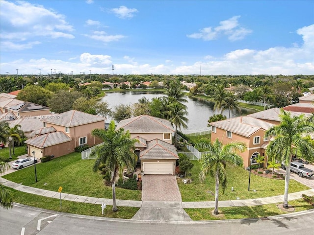 aerial view featuring a water view