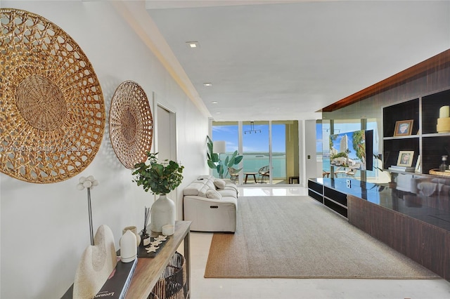 living area featuring floor to ceiling windows