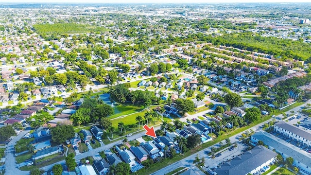 drone / aerial view with a residential view