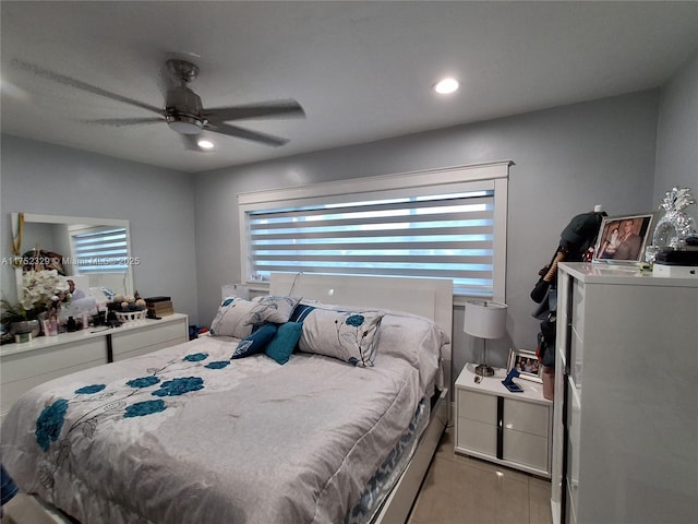 bedroom featuring ceiling fan and recessed lighting