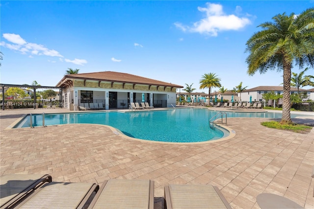 community pool with a patio