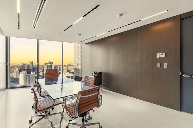 dining space featuring a city view