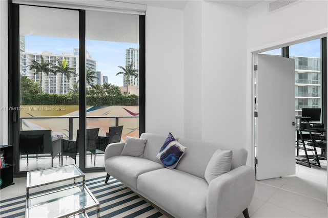 tiled living room with visible vents