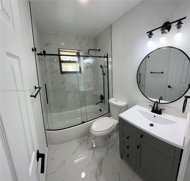 1640 NW 93rd Ave Unit 306, Pembroke Pines, FL 33024 - bathroom with vanity, enclosed tub / shower combo, toilet, and marble finish floor