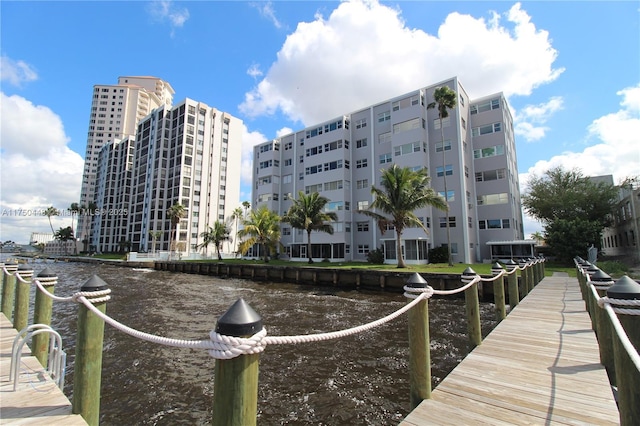 dock area with a water view