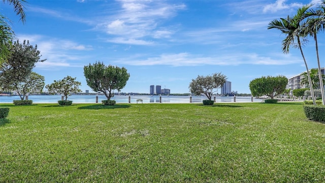 view of yard with a water view