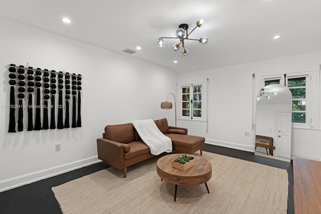 sitting room featuring plenty of natural light, baseboards, visible vents, and recessed lighting