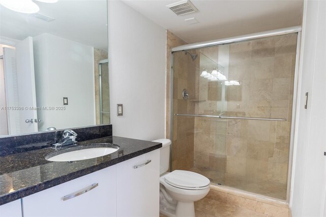 3300 NE 192nd St Unit 1908, Aventura, FL 33180 - full bathroom with visible vents, a shower stall, vanity, tile patterned floors, and toilet