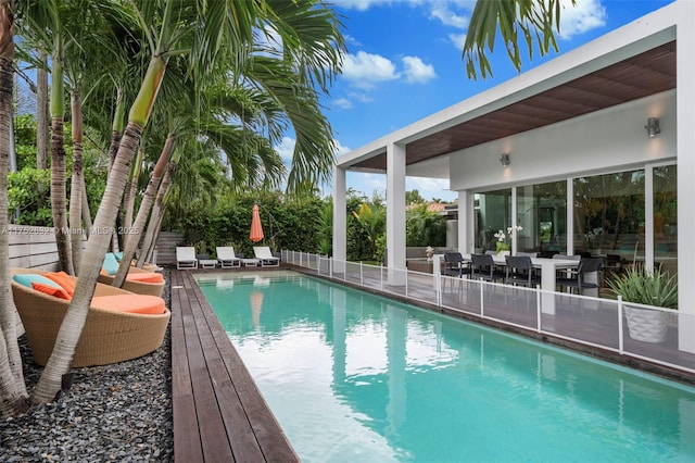 view of pool featuring fence and a fenced in pool