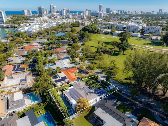 aerial view with a view of city and a water view