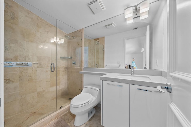 6 Coconut Ln, Key Biscayne, FL 33149 - bathroom with visible vents, toilet, a shower stall, and vanity
