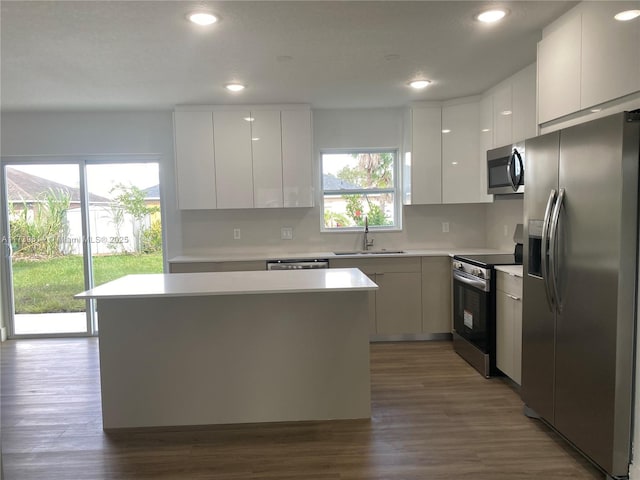 kitchen featuring appliances with stainless steel finishes, white cabinets, a sink, and modern cabinets