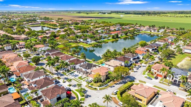 aerial view featuring a water view and a residential view