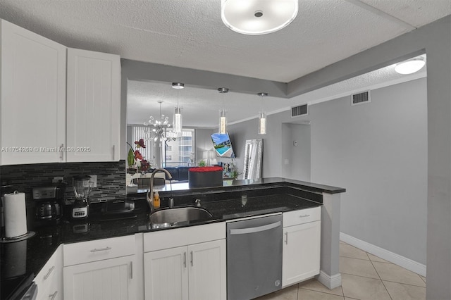 kitchen featuring a sink, white cabinetry, visible vents, and dishwasher