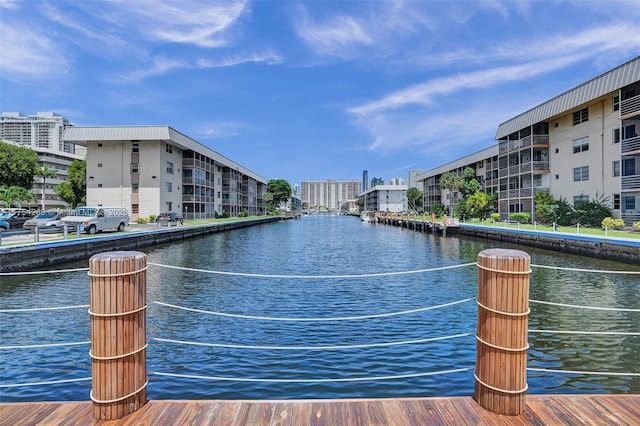 dock area featuring a water view