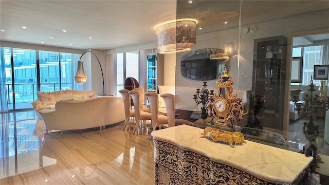 dining area with recessed lighting