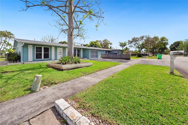 view of front facade with a front lawn and stucco siding