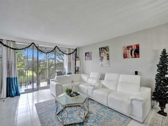 living room featuring light tile patterned floors