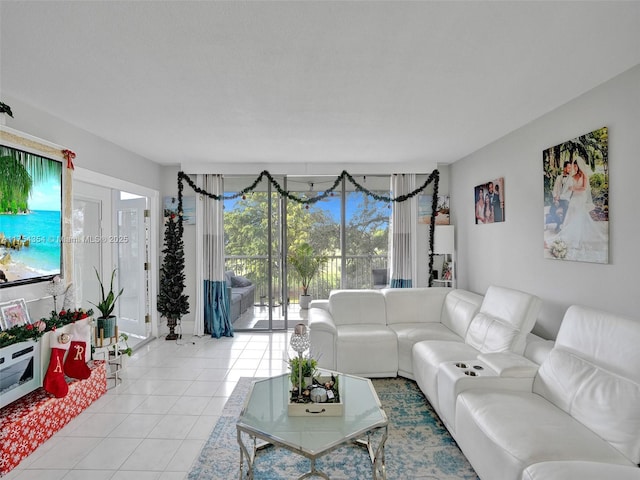 living room with light tile patterned floors