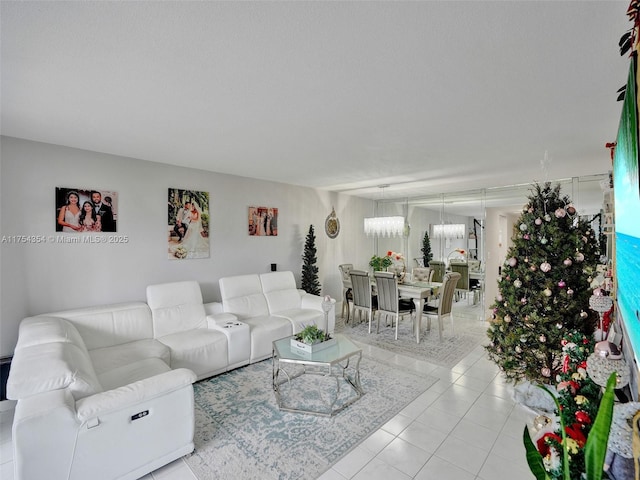 living room featuring tile patterned floors