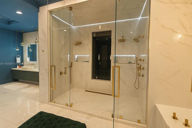 2980 Windmill Ranch Rd, Weston, FL 33331 - full bathroom with a marble finish shower, vanity, and marble finish floors