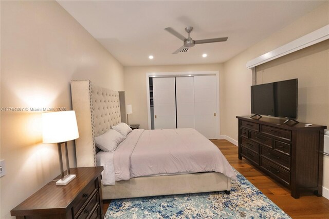 2980 Windmill Ranch Rd, Weston, FL 33331 - bedroom with wood finished floors, a closet, recessed lighting, and ceiling fan