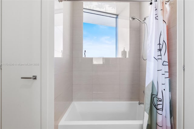 full bath featuring shower / bath combination with curtain