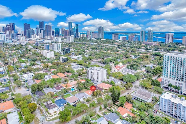 bird's eye view with a view of city and a water view