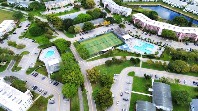 aerial view featuring a water view