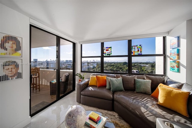 living area with a view of city