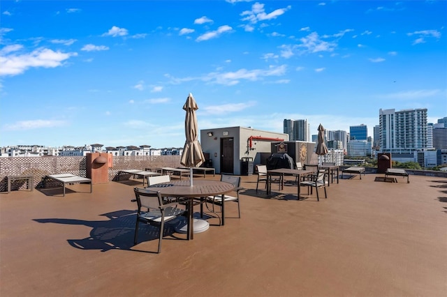 view of patio / terrace featuring a city view