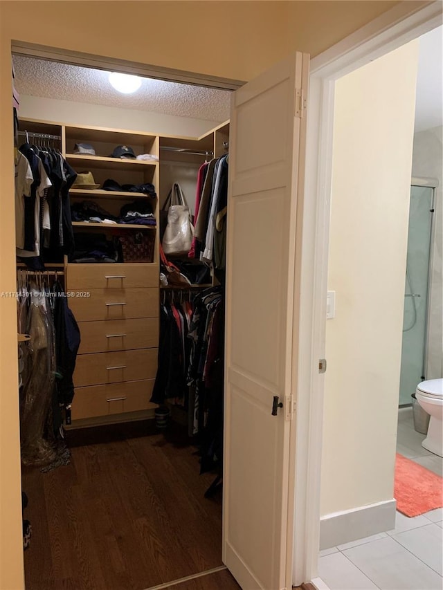 walk in closet featuring wood finished floors