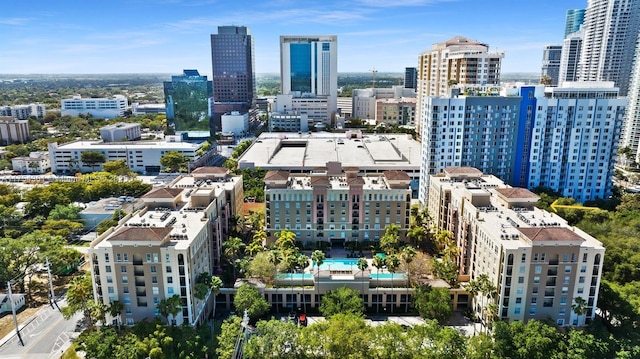 bird's eye view with a city view