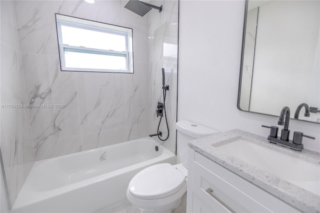 full bath with shower / tub combination, vanity, and toilet