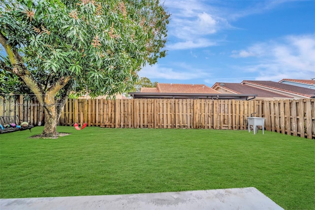 view of yard with a fenced backyard