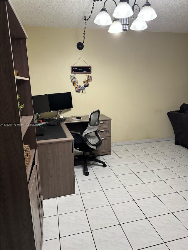 300 NW 107th Ave Unit 106, Miami, FL 33172 - office area with a textured ceiling, a notable chandelier, and light tile patterned floors