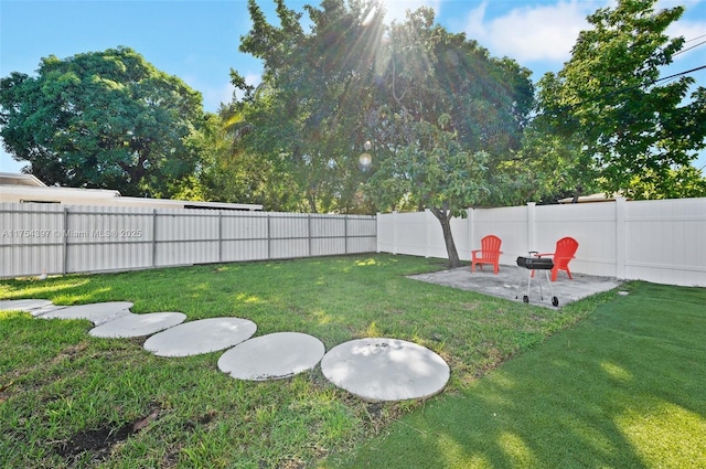 view of yard with a patio and a fenced backyard