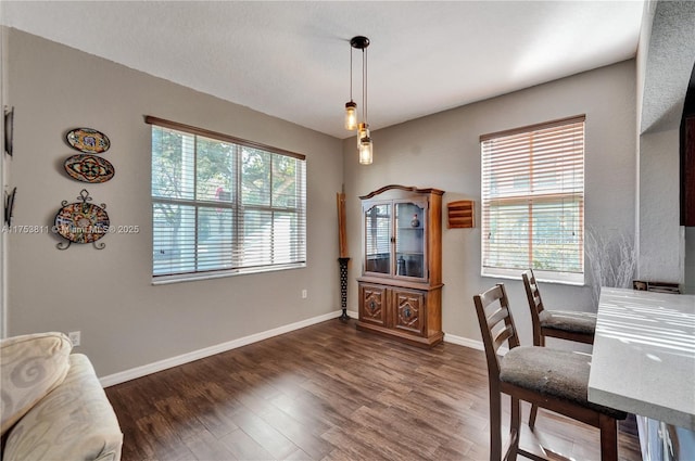 office space with a healthy amount of sunlight, baseboards, and wood finished floors