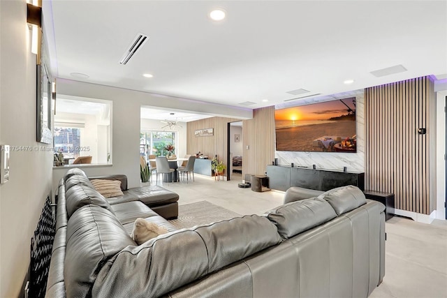 living room with visible vents and recessed lighting