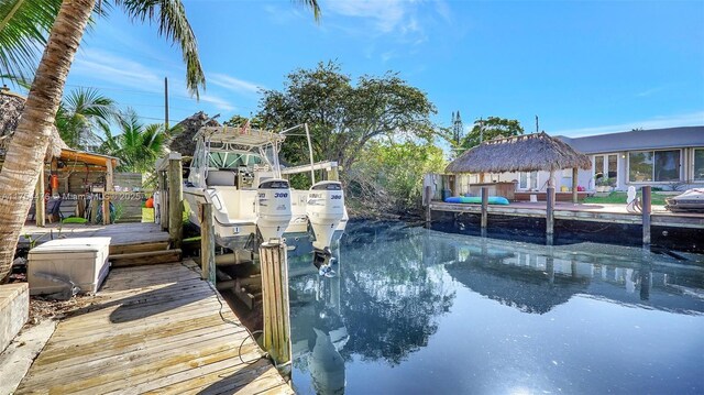 view of dock featuring boat lift