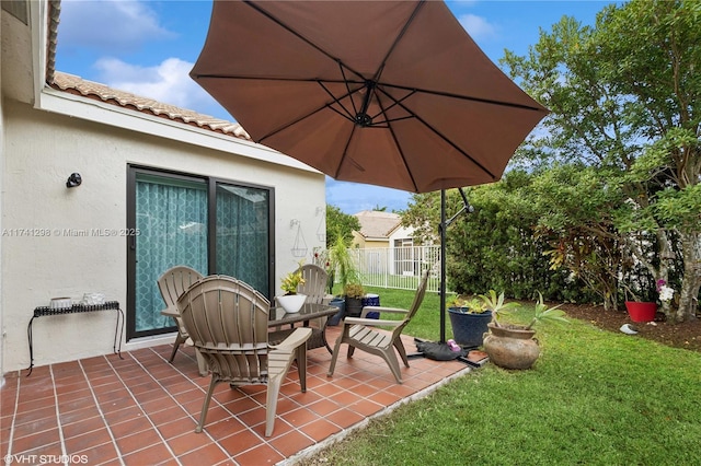 view of patio featuring fence