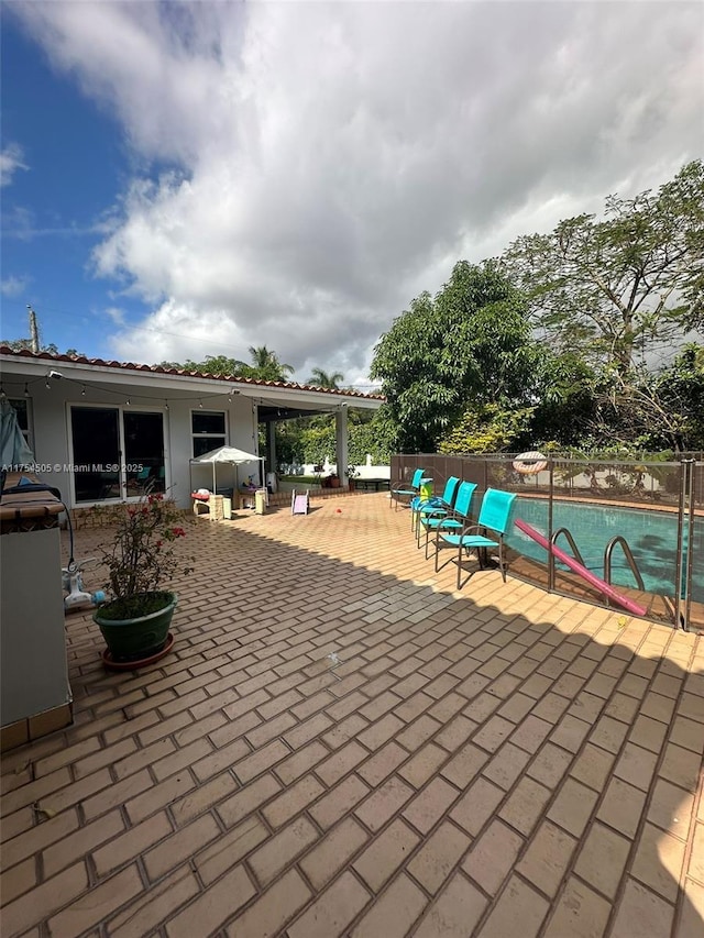 view of patio / terrace with a fenced in pool and fence