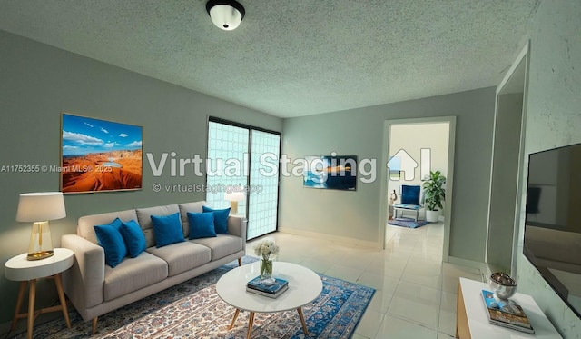 5790 W 26th Ave Unit 202, Hialeah, FL 33016 - tiled living room with a textured ceiling and baseboards