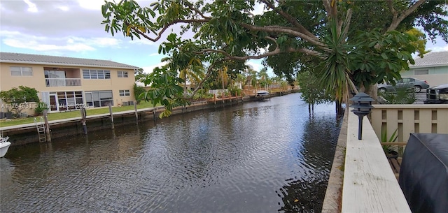 view of dock with a water view