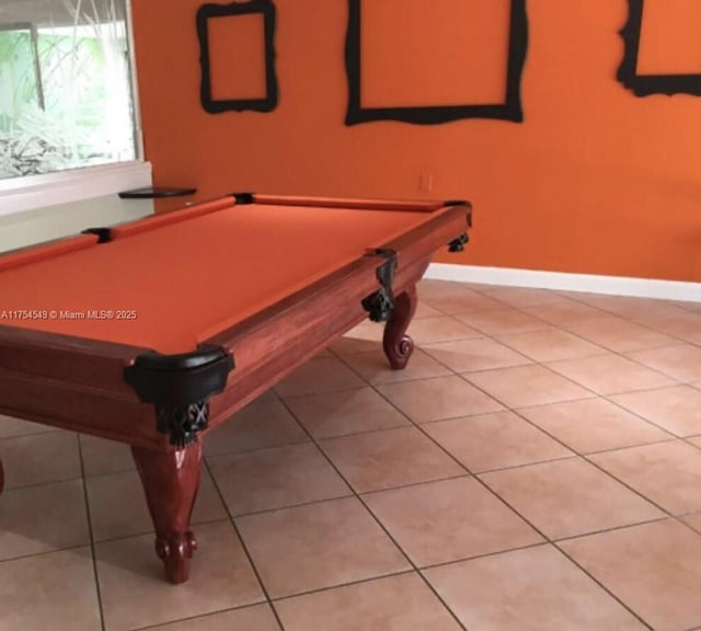 game room with billiards, baseboards, and tile patterned floors