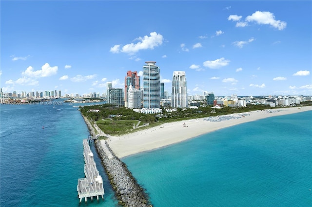 water view with a view of city and a beach view