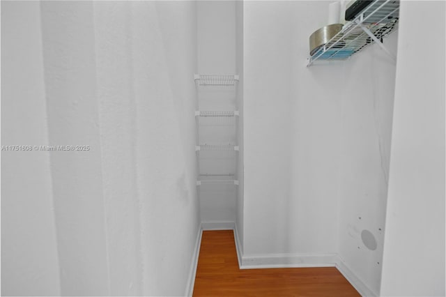 walk in closet with wood finished floors