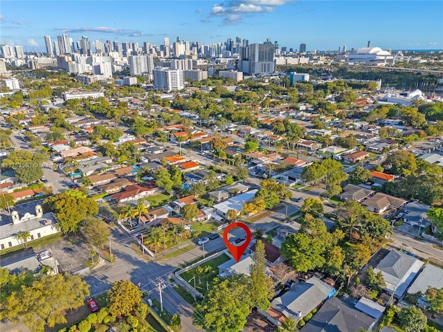 bird's eye view with a city view