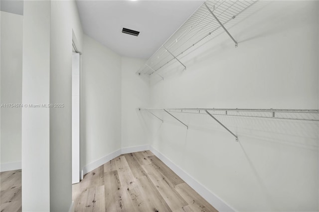 walk in closet featuring light wood-style flooring and visible vents