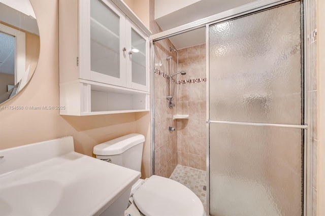 bathroom with toilet and a shower stall